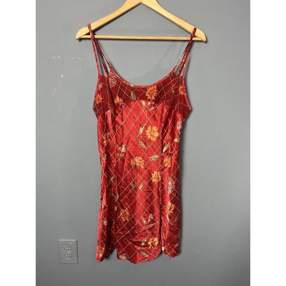 Victoria's Secret Other - Vintage 90s Victoria's Secret L Red Floral Print 100% Silk Chemise Slip Dress